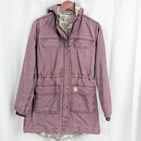 Women's Carhartt Fryeburg Lavender Insulated Hooded Coat Medium - Picture 3 of 8
